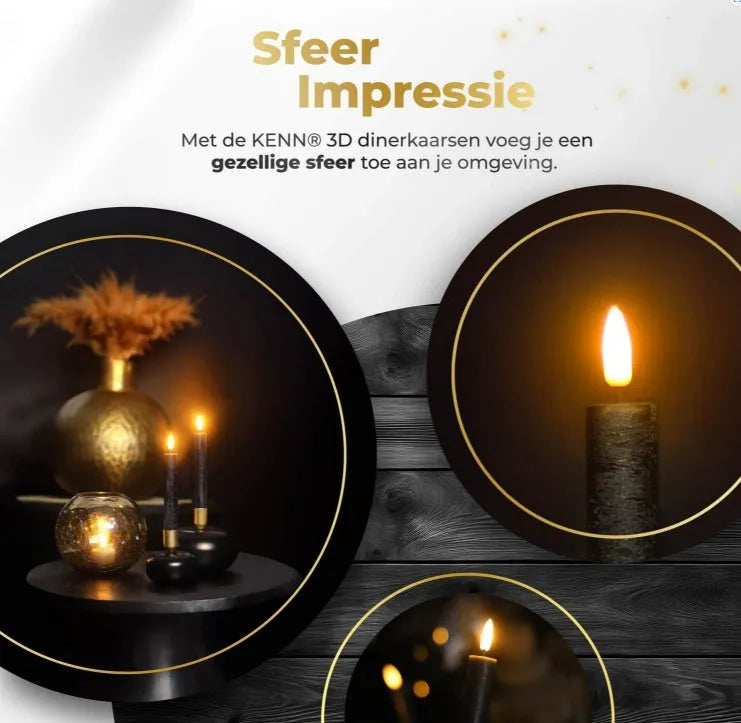 Black LED taper candle with realistic 3D flame effect measuring 18cm tall