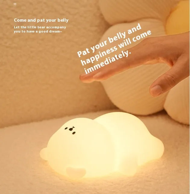 Silicone lying flat bear night lamp with three-gear dimming and RGB colours