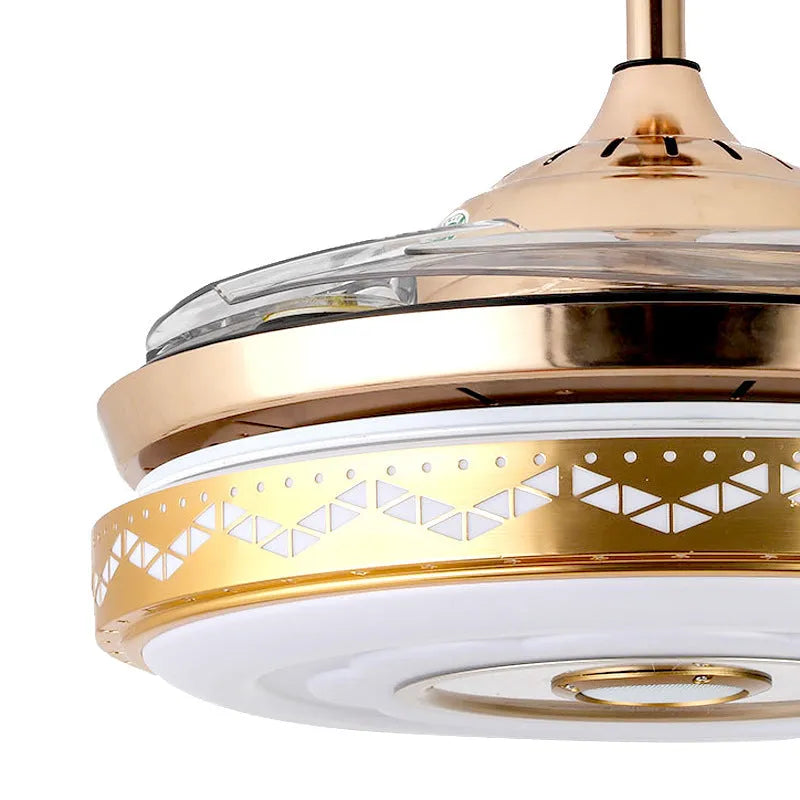 42 inch ceiling fan light with acrylic lampshade, acrylic blades, gold three-tone light, remote control and Bluetooth music model