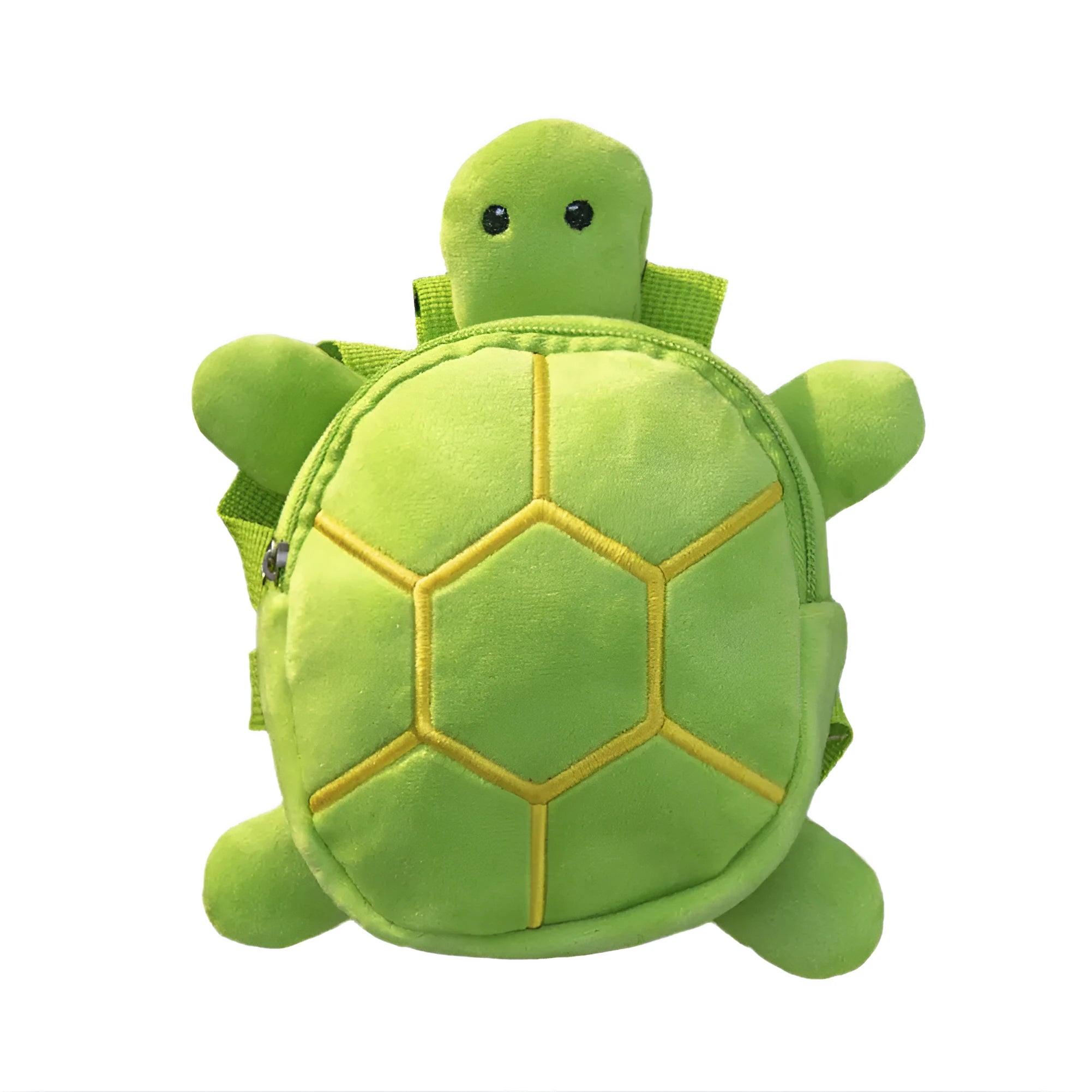 Cartoon turtle shape dog backpack harness in velvet material with metal zipper, measuring 20 x 18cm