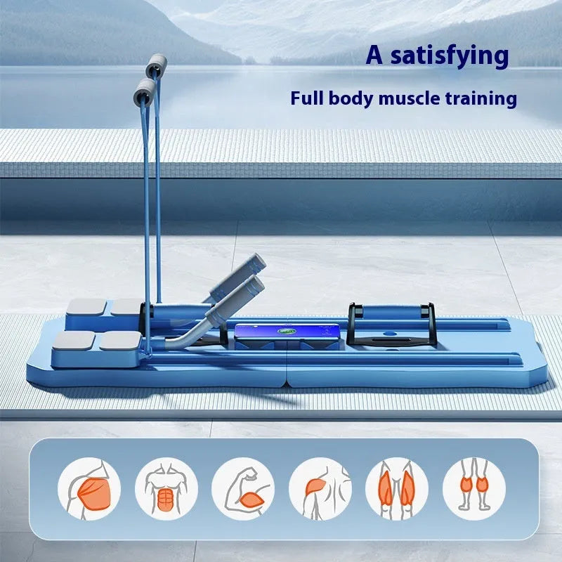 Blue multi-functional fitness board for abdominal exercises and core training at home