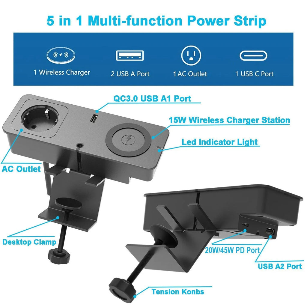 Black European standard quick charge socket with Type-C port for desktop use