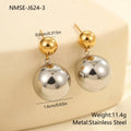 Stainless steel geometric ear studs with round bead design and colour-block electroplating