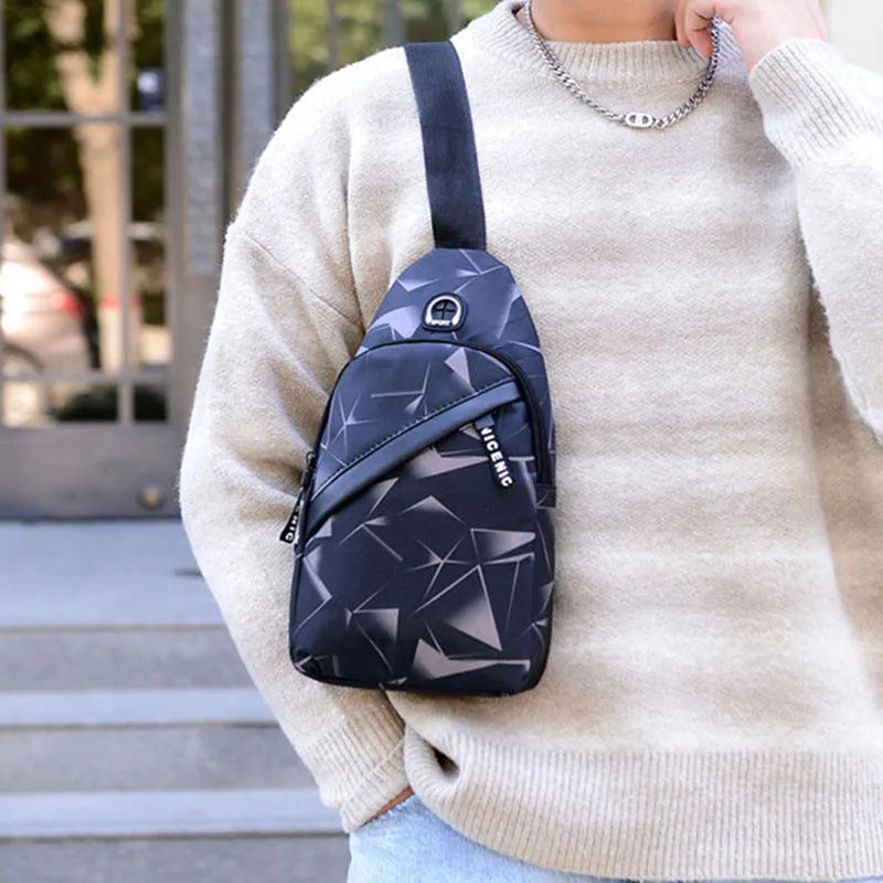 Men's Oxford cloth crossbody bag with earphone hole in medium size