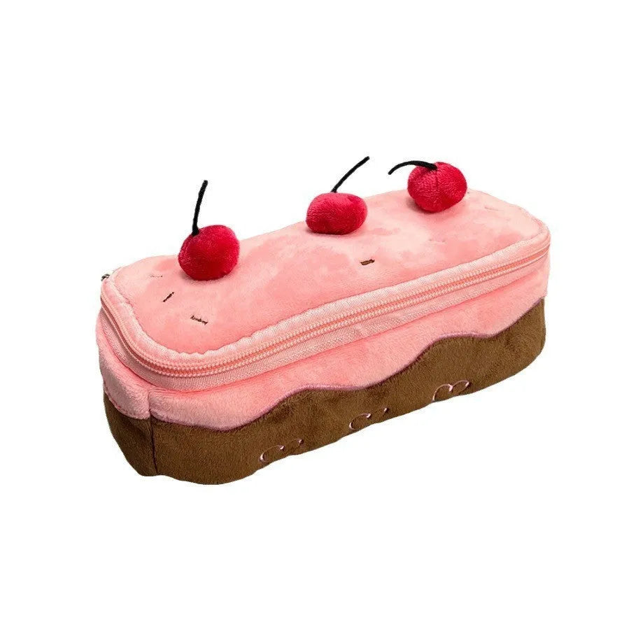 Cherry cake plush velvet pencil case Korean style design for pen storage