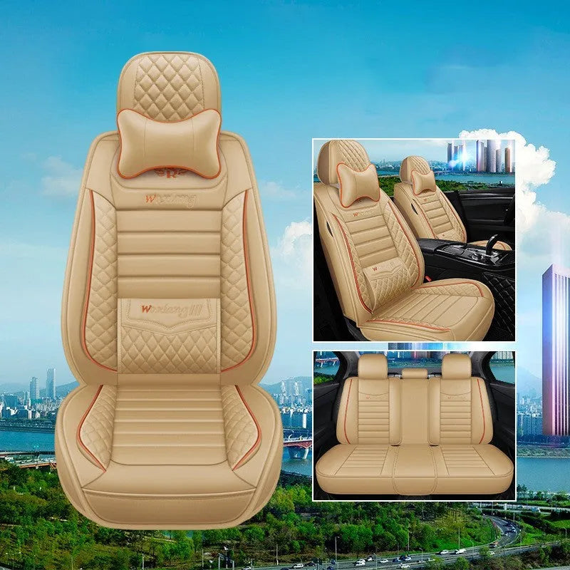 Red leather car seat cushion with high elastic sponge filler on a car seat.