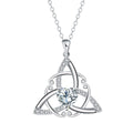 Geometric Celtic knot necklace pendant in copper with electroplated finish showing colour options