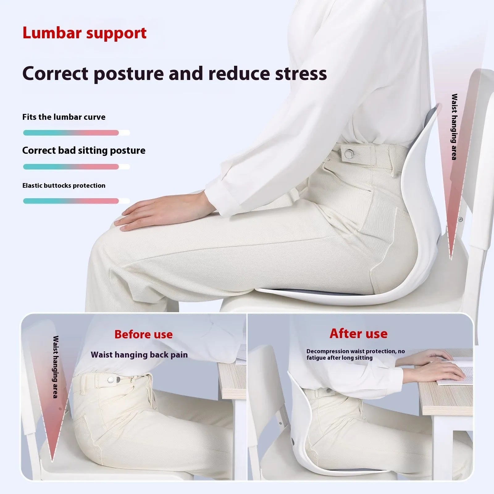 Grey lumbar support cushion with PE polyethylene construction and sponge filler for office chairs