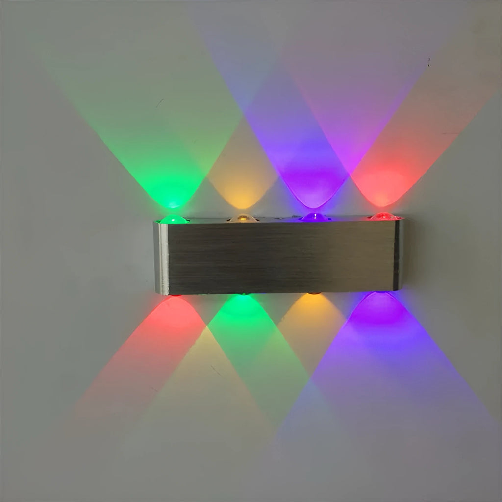 Silver aluminium rectangular LED wall lamp for bedrooms with multicolour lighting options