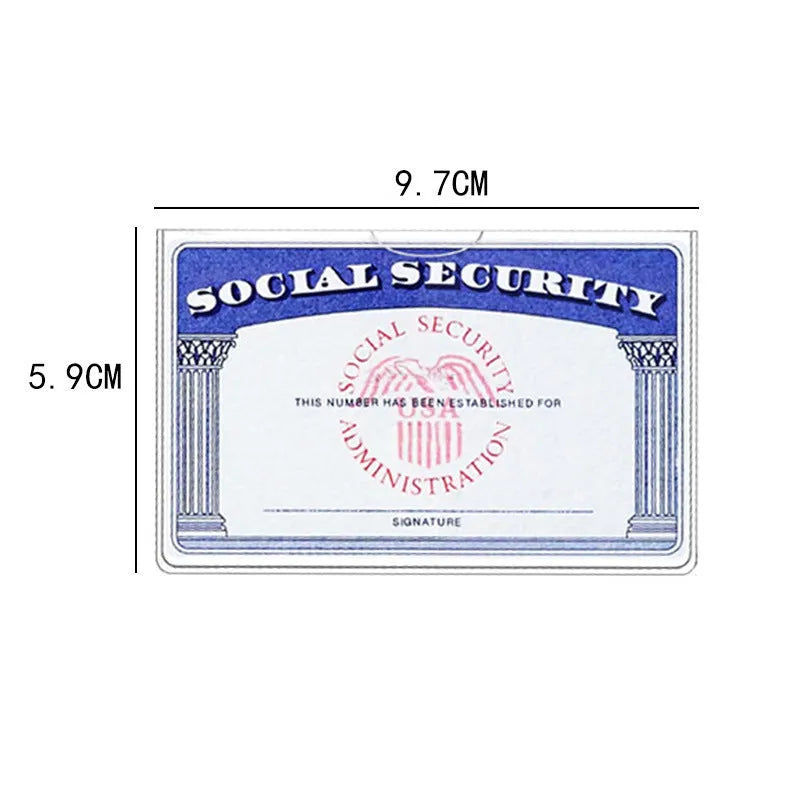Clear PVC social security card holder with waterproof cover measuring 9.7 by 5.9 centimetres