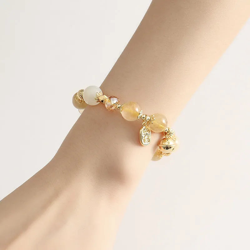 Gold rutilated quartz crystal bracelet with electroplated finish in Korean style design