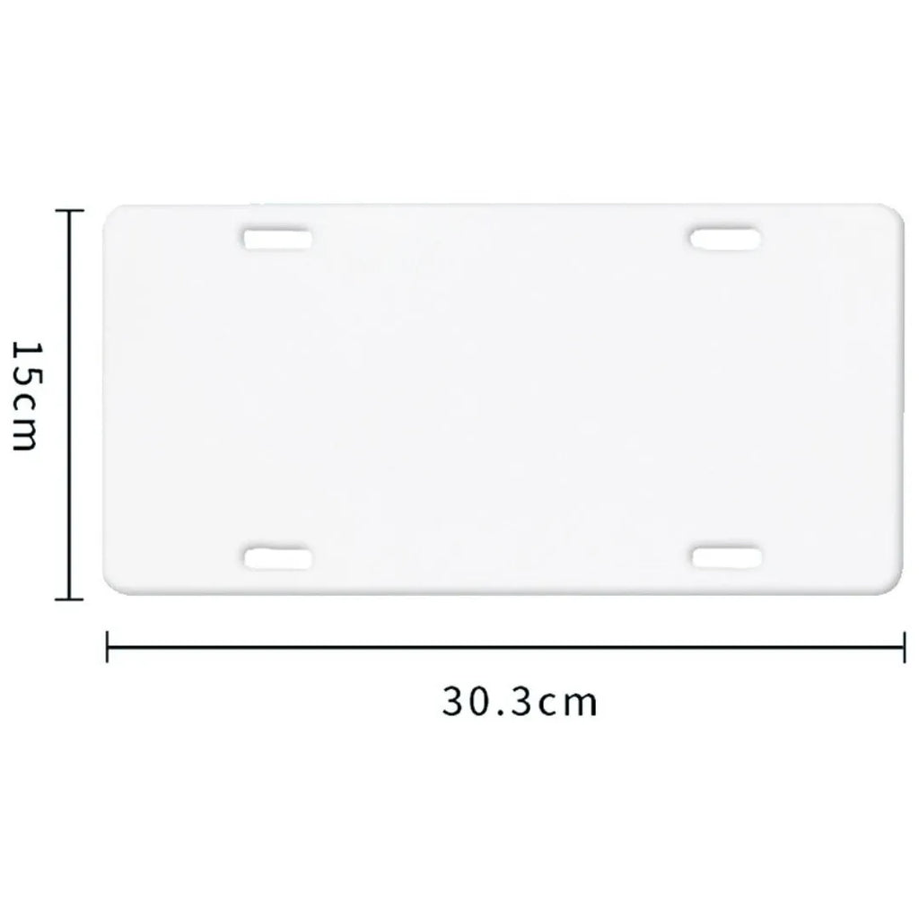 A single white rectangular aluminium licence plate blank metal sheet on a grey background.