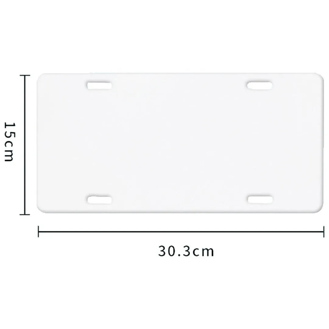A single white rectangular aluminium licence plate blank metal sheet on a grey background.