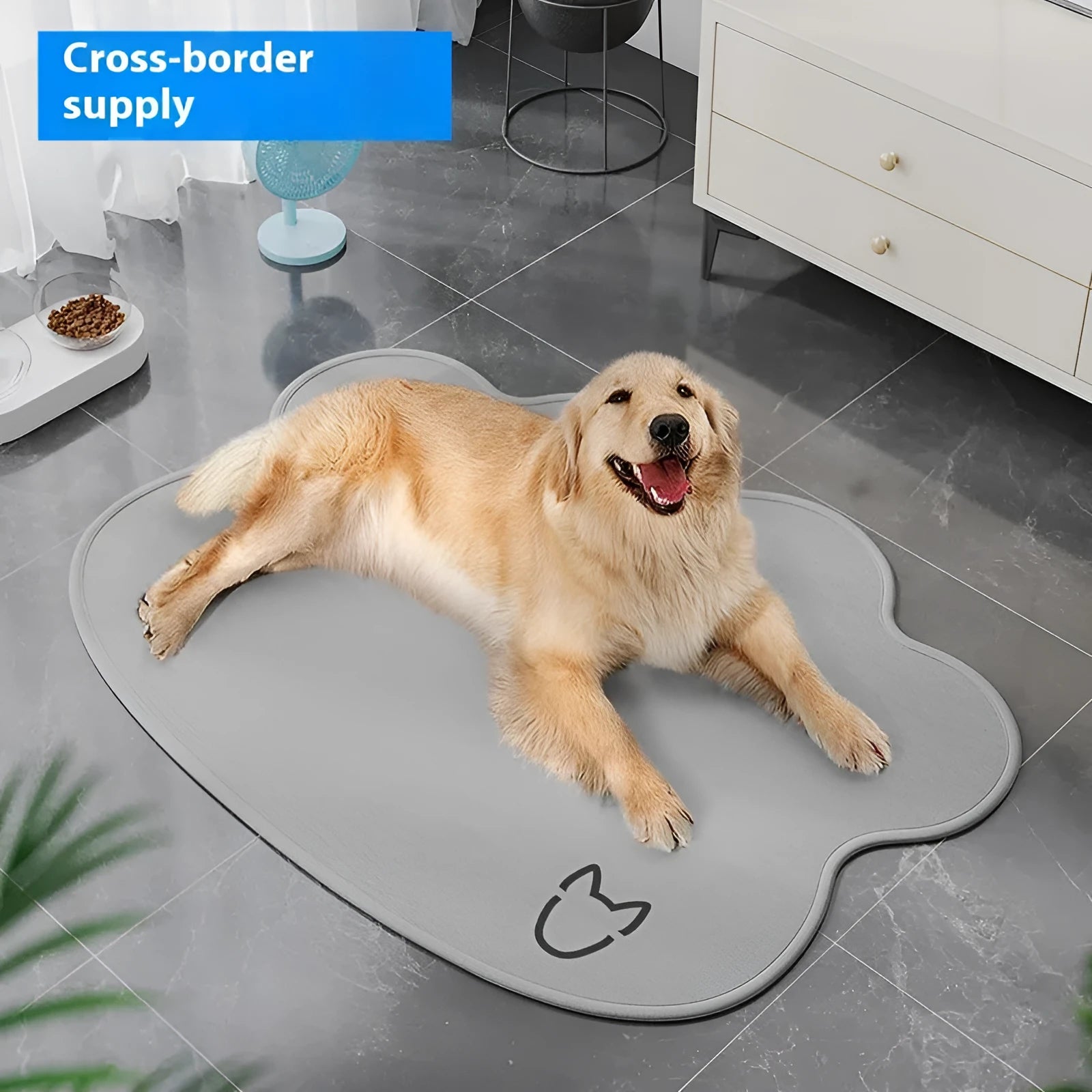 Ice silk cooling mat for dogs with dog head shape design in light grey colour