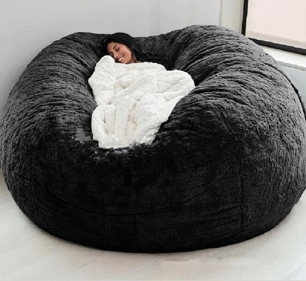 PVC velvet bean bag sofa cover in grey blue for three-seater, 180x90cm size