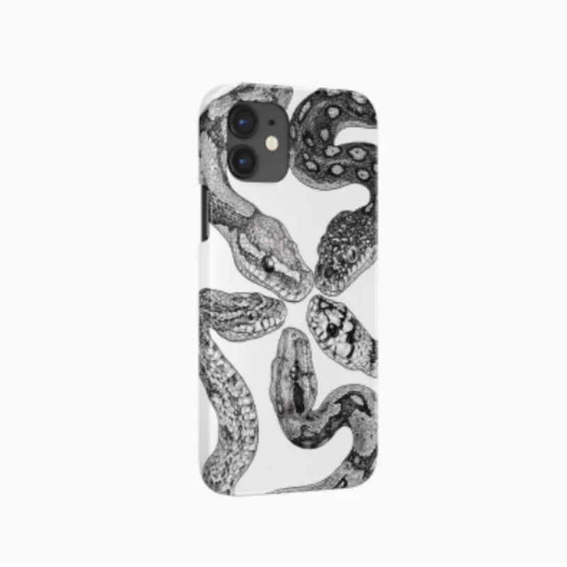 Black and white retro python illustration half-covered frosted hard shell phone case for iPhone 15 Pro Max