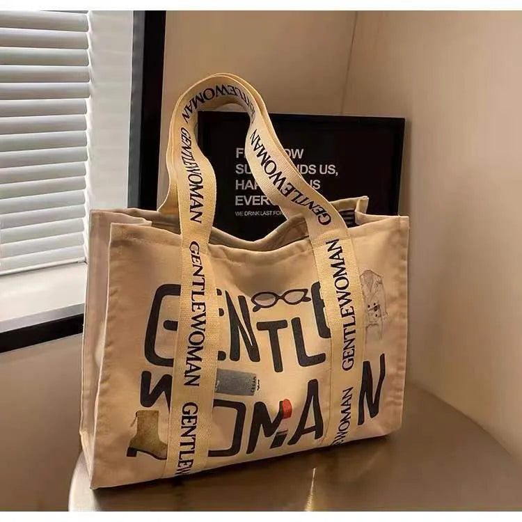Canvas women's travel tote bag with large capacity and printing design in three colour options