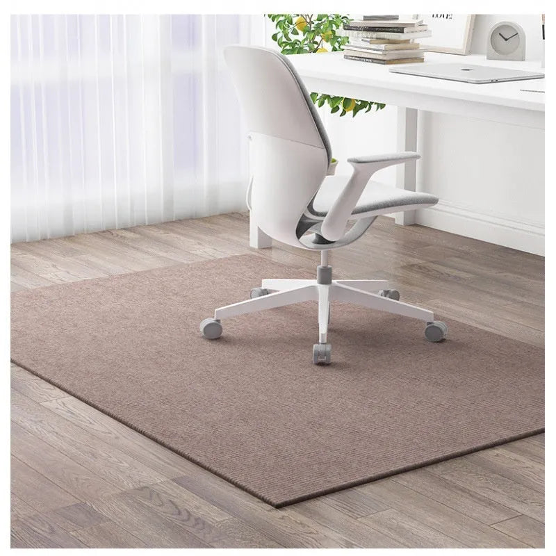 Sound insulation computer chair mat in beige on wood floor, 90x120cm size, blended material