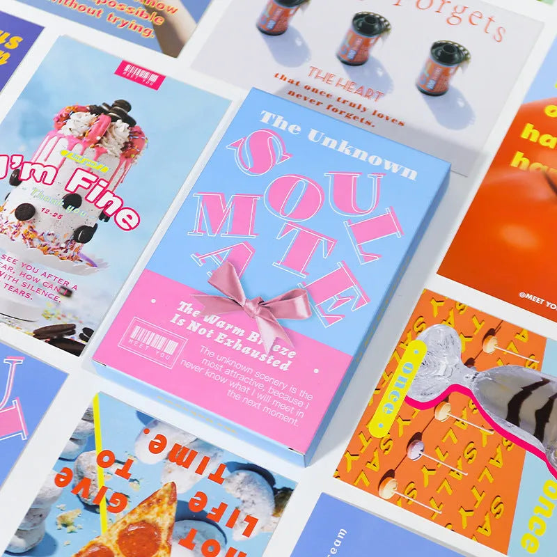 Fresh style greeting postcards showing two printed message designs for simple gifts and blessings.