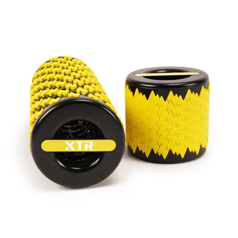 Adjustable telescopic foam roller for muscle massage in red, black, pink, or yellow colour options.