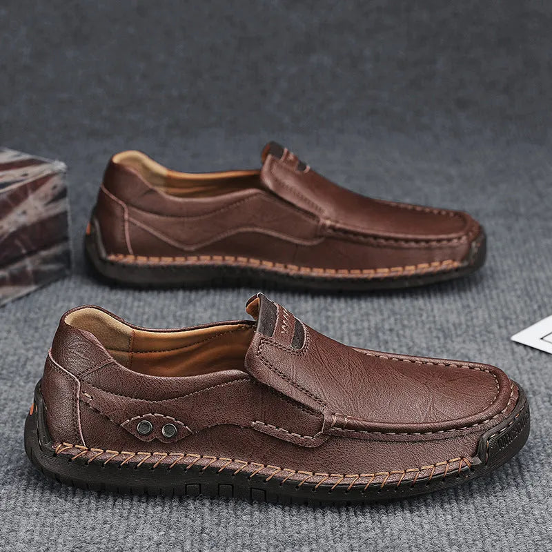 Large size handmade stitching men's leather shoes outdoor flat heel rubber sole
