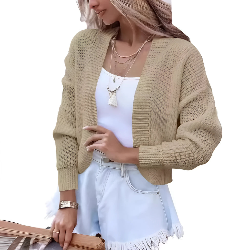 Women's short cape knitted cardigan sweater, long sleeve polyester, solid colour, sizes S to 3XL