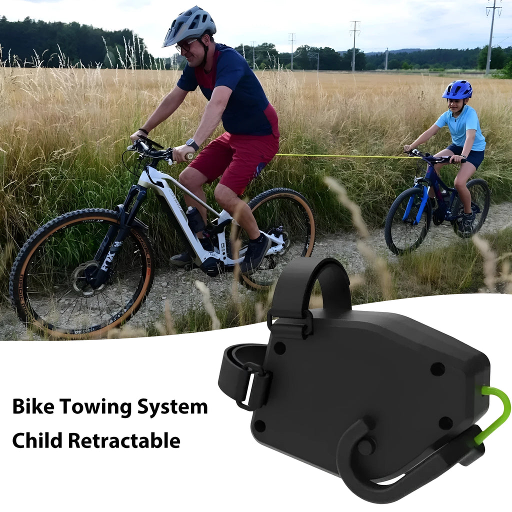 Black plastic trailer rope for connecting child trailers to mountain bikes