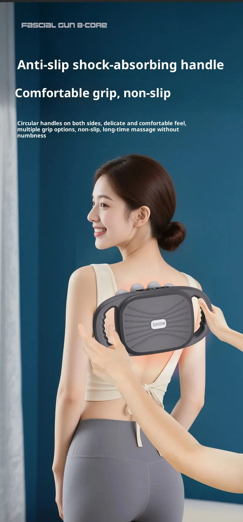 Grey professional-grade vibration massager with brushless motor and multi-gear adjustment, more than 5 gears, 46-70dB.