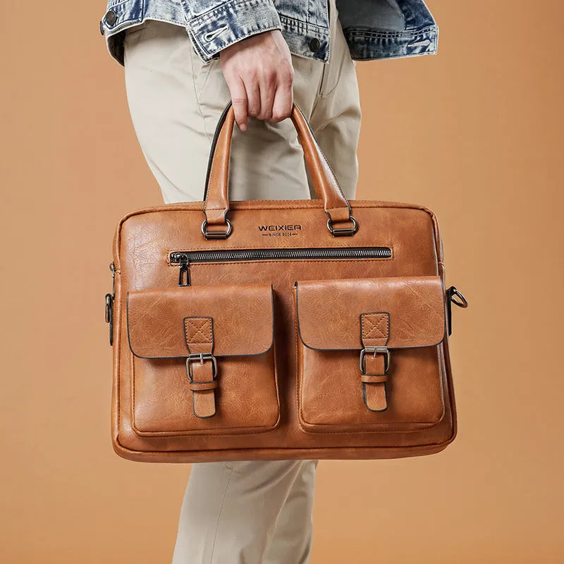 Men's horizontal one-shoulder diagonal computer bag in fabric, with adjustable strap, 28x38x8cm, business handbag style