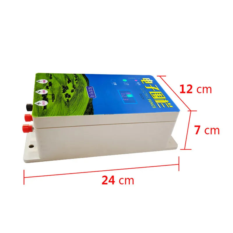 Pasture electric fence energiser host unit with solar panel and alarm components for livestock security