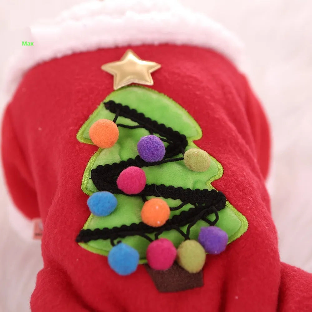 Christmas fleece-lined cotton pet coat for cats and dogs, available in XS to XL and two festive colours