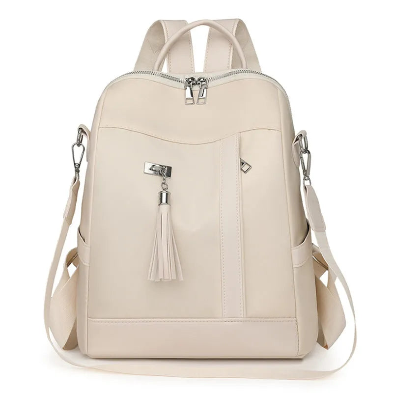Soft PU backpack in black colour showing three-dimensional pocket and urban simplicity style