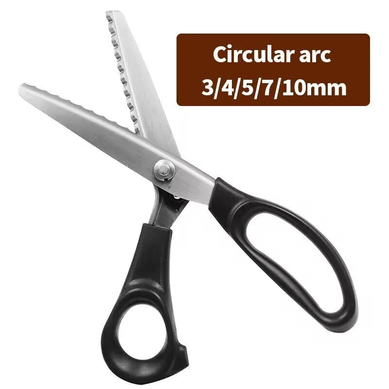 Stainless steel household scissors with triangle or arc tooth blades in 3mm, 5mm and 7mm options