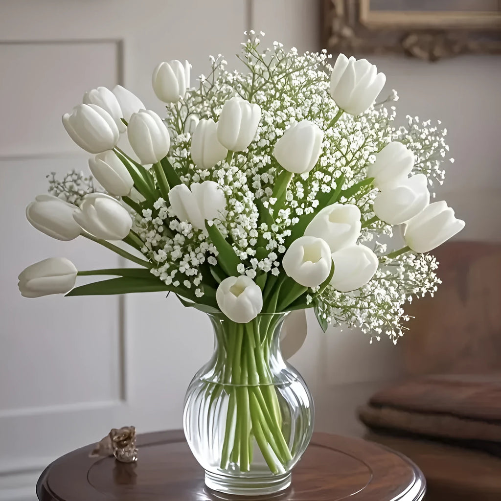 Tulip starry combination artificial flower bridal bouquet 30 piece flocked plastic set