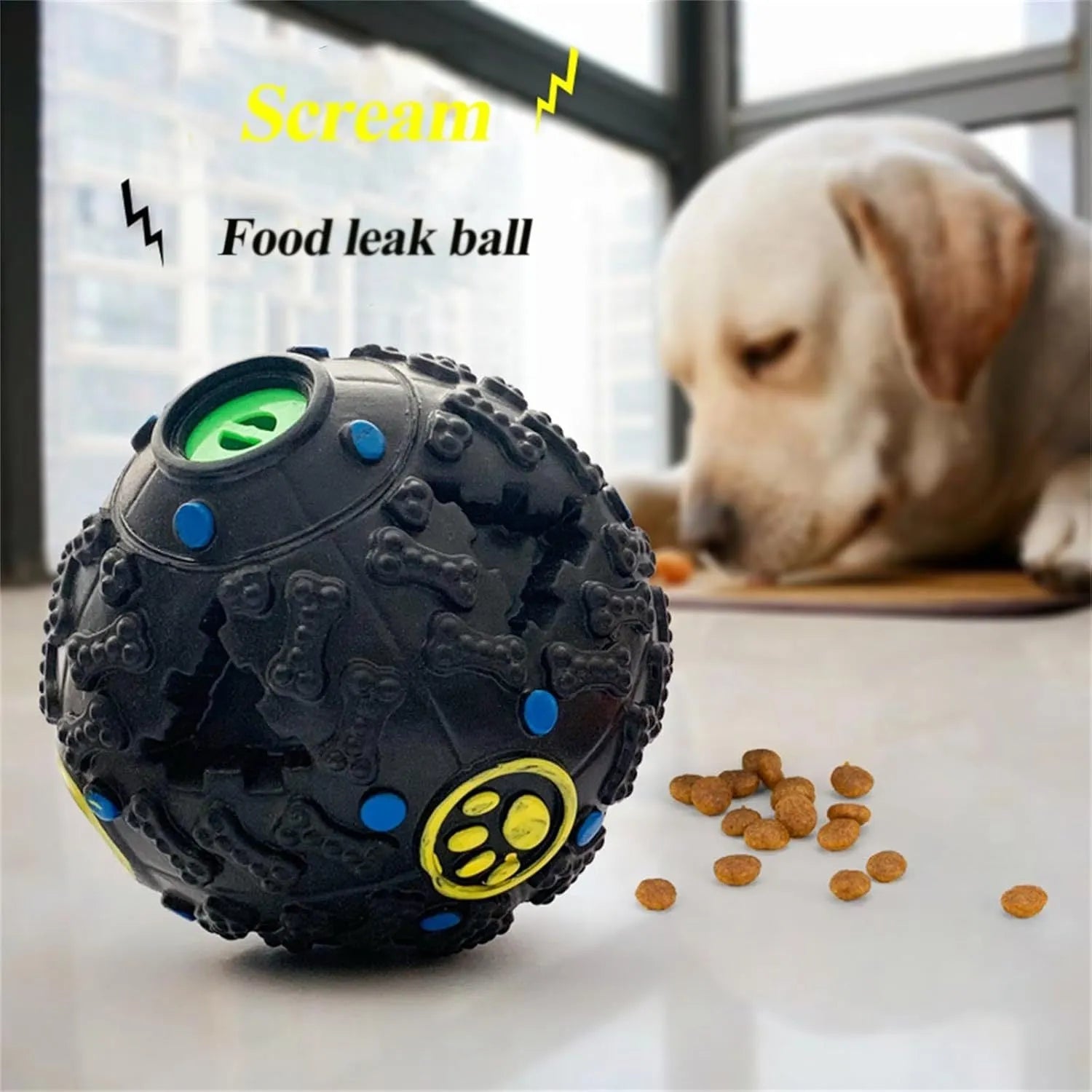 Interactive wiggly giggle dog toy – bite resistant TPU ball with meteorite bumps, available in 3 sizes (75mm, 90mm, 120mm)