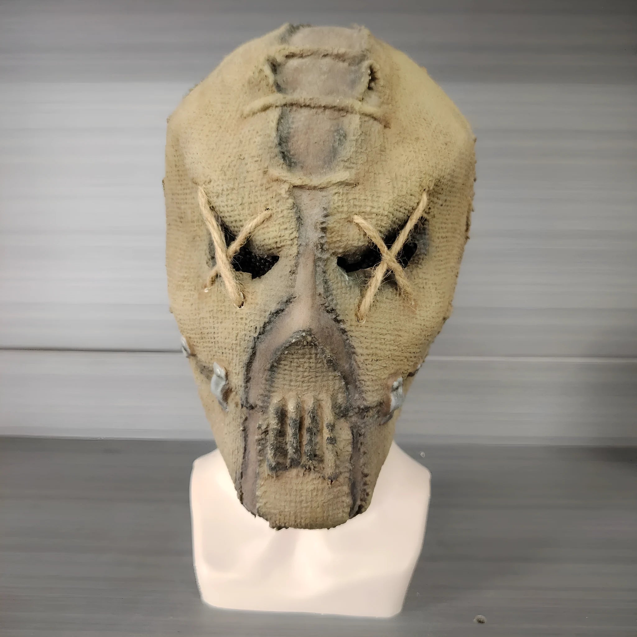 Latex scar skull horror mask head cover showing full-head coverage with detailed scarring