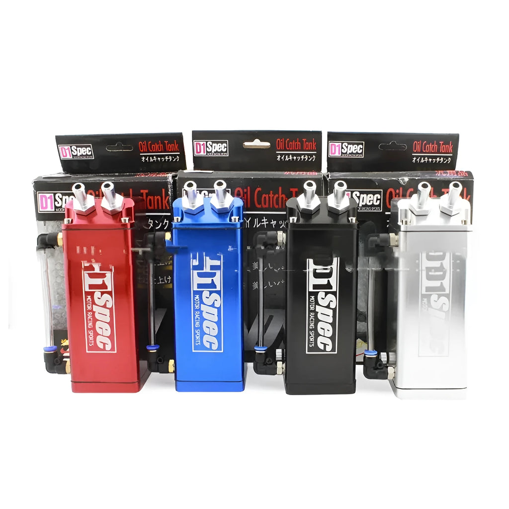 Car modification oil catch tank in spray can design showing colour options