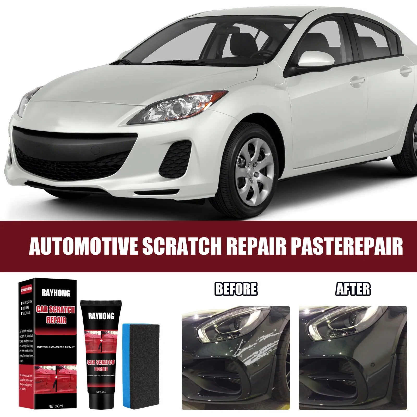 60ml car scratch repair wax tube with applicator pad for automotive paint maintenance