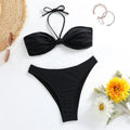 Black women's bikini set with lace-up tube top and briefs bottoms