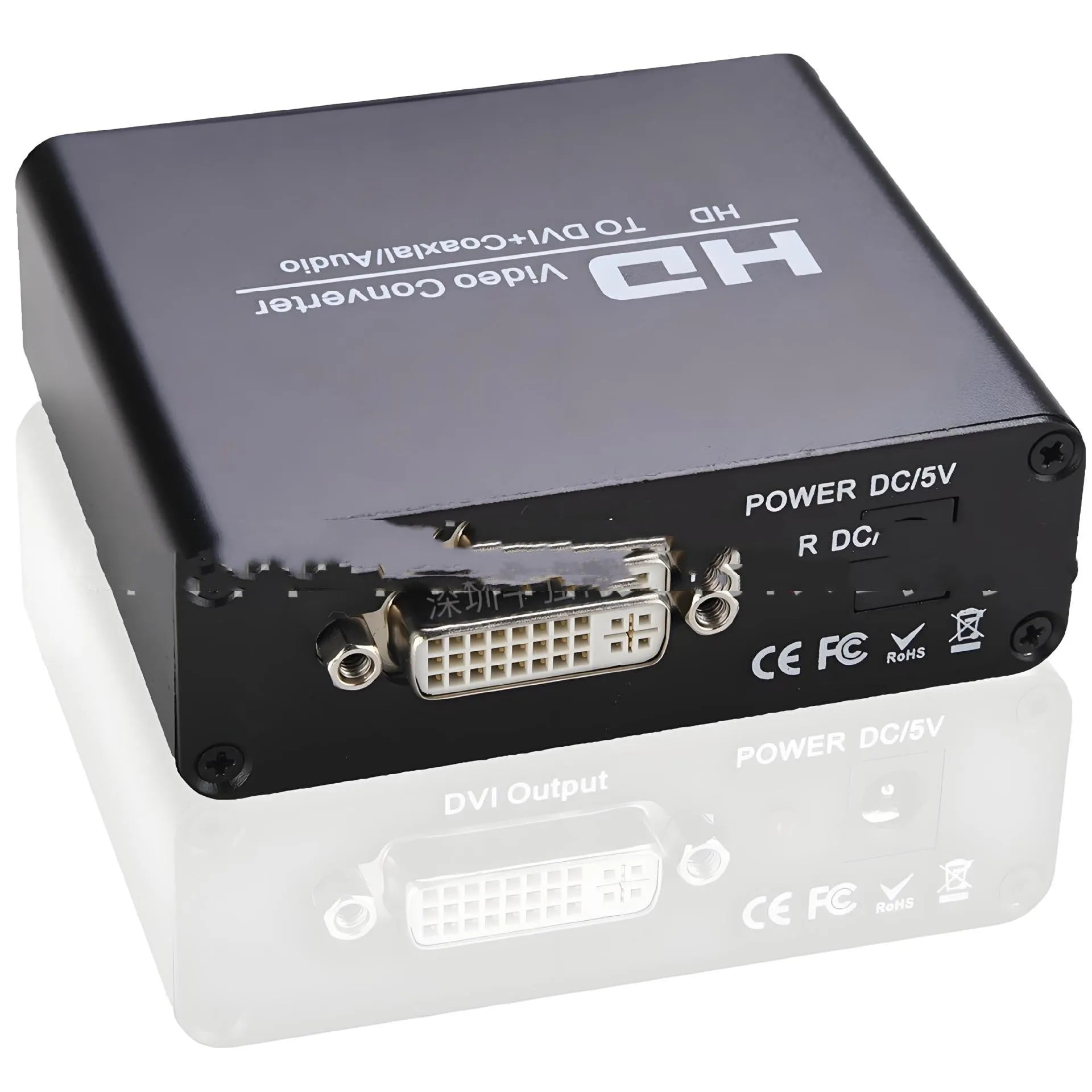 Black HDMI to DVI converter with 3.5mm audio output port and 1.5 metre cable