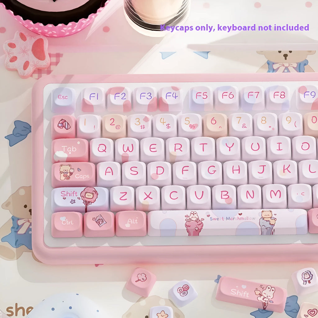 Five-sided sublimation PBT keycap set 112 keys in sweet cotton candy colour boxed packaging