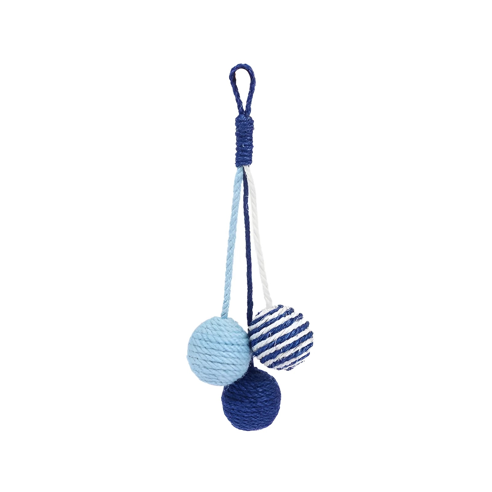 Cat toy set with blue and green teaser stick, red and yellow catnip balls, and a tumbling pet on a white background