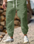 Men's straight-leg linen trousers with elastic waist in multiple colour options