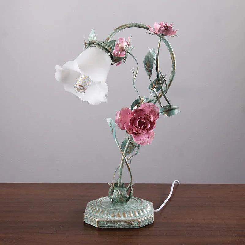 Pastoral flowers and plants bedside table lamp in single or double-headed style with warm light