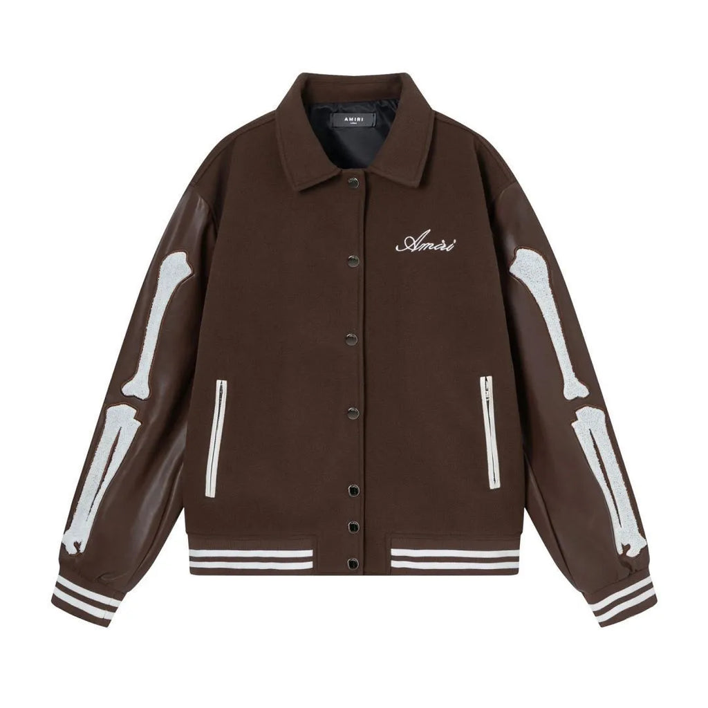 Embroidered woolen jacket with bone motif in apricot colour showing cotton fabric construction