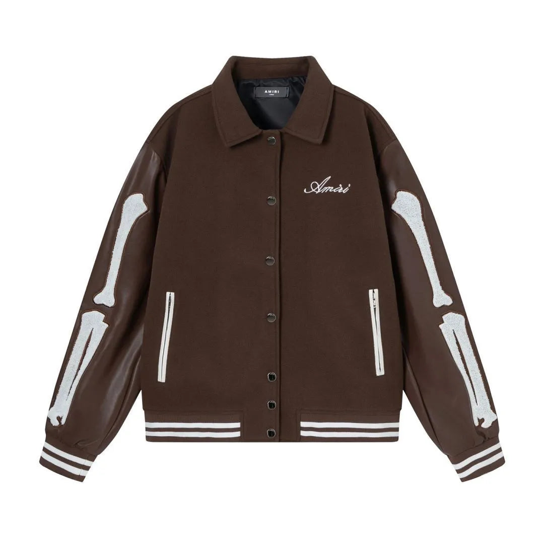 Embroidered woolen jacket with bone motif in apricot colour showing cotton fabric construction