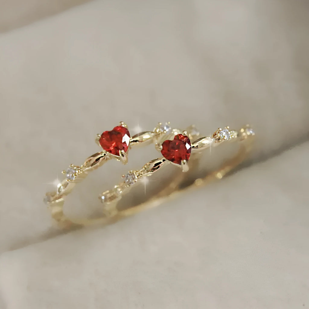 Gold or silver electroplated peach heart ring with zircon detailing on copper base
