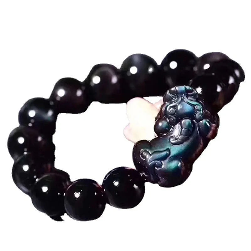 Natural ice colour eye obsidian bracelet showing crystal beads in five available sizes