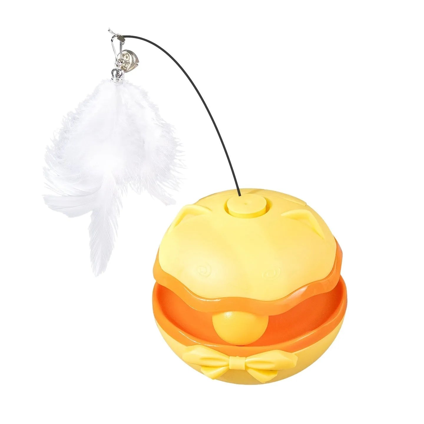 Electric cat toy tumbler with rotating teasing stick in lemon yellow colour