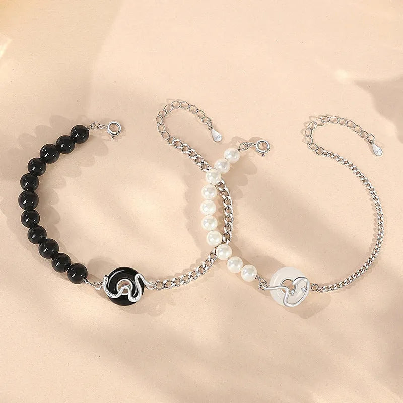 New Chinese style 925 sterling silver couple bracelet with safe buckle and snake zodiac design